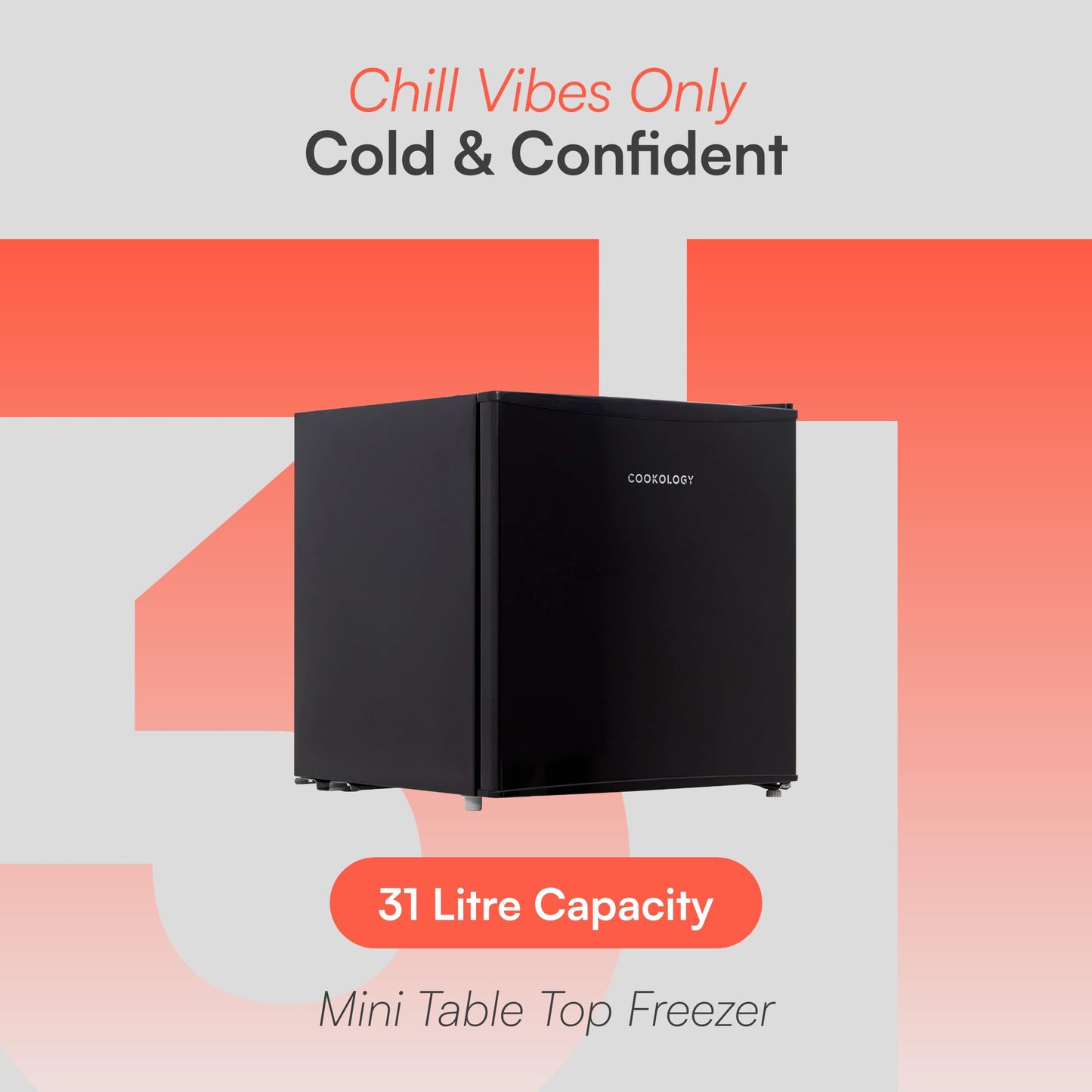 Cookology MFZ32BK Small Table Top Mini Freezer in Black - 31 Litre Capacity - For Counter Tops - Adjustable Temperature Control & Legs - Removable Wire Shelf - 4 Star Freezer Rating