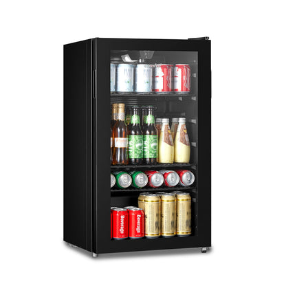 COMFEE' RCZ99BG2(E) Under Counter Beer & Drinks Fridge-93L Capacity,Holds up to 115 Cans, Premium Temperature Performance (2℃ to 15℃), Glass Door, Removable Shelves, LED Light, Low Noise