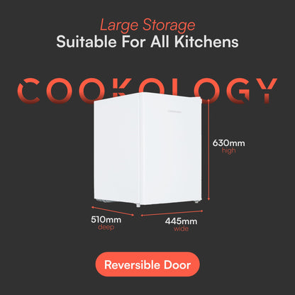 Cookology 67L Small Tabletop Mini Fridge - For Counter Tops - Reversible Door - Adjustable Temperature Control & Legs - Chiller Box - White