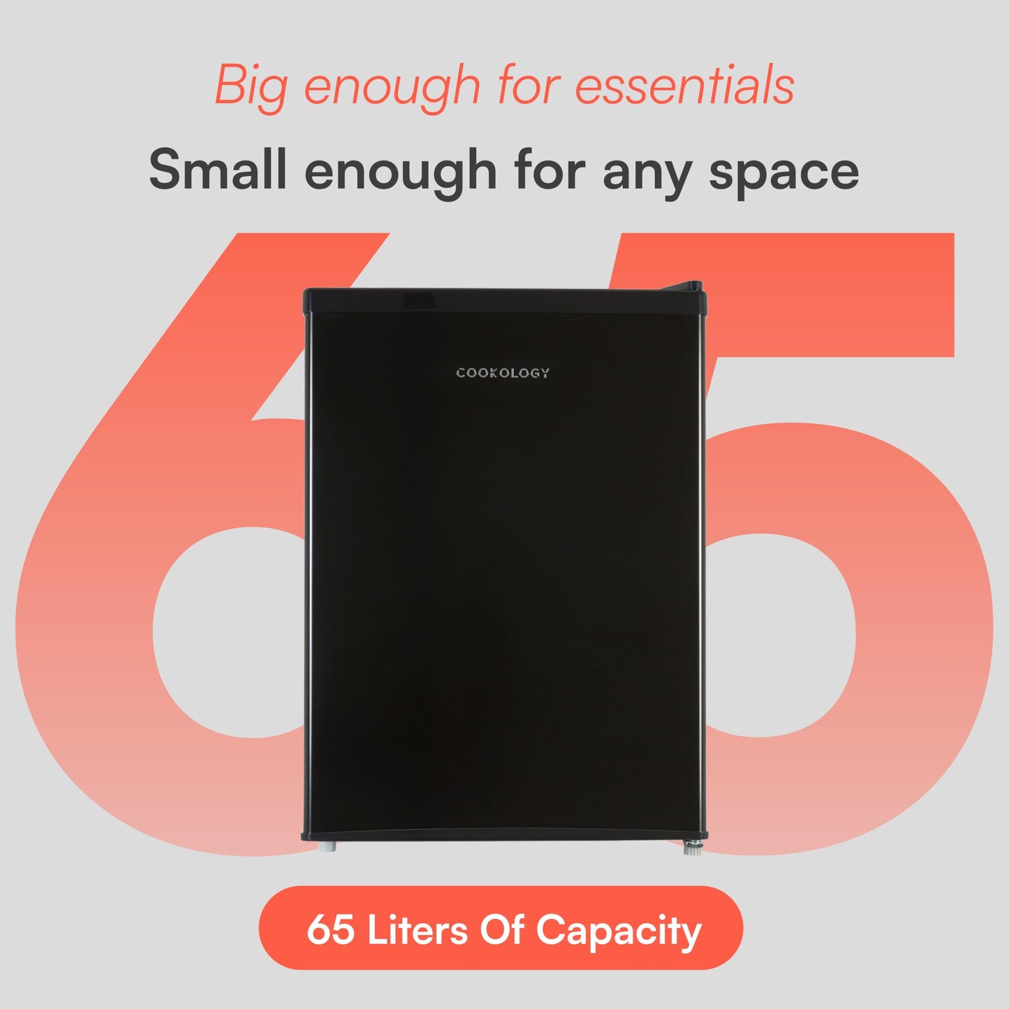 Cookology 67L Small Tabletop Mini Fridge - Reversible Door - Adjustable Temperature Control & Legs - Chiller Box - Black