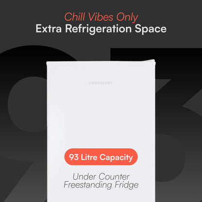 Cookology 93L Freestanding Under Counter Fridge with Chiller Box - Adjustable Temperature Control & Legs - White