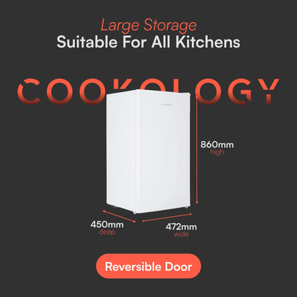 Cookology 93L Freestanding Under Counter Fridge with Chiller Box - Adjustable Temperature Control & Legs - White