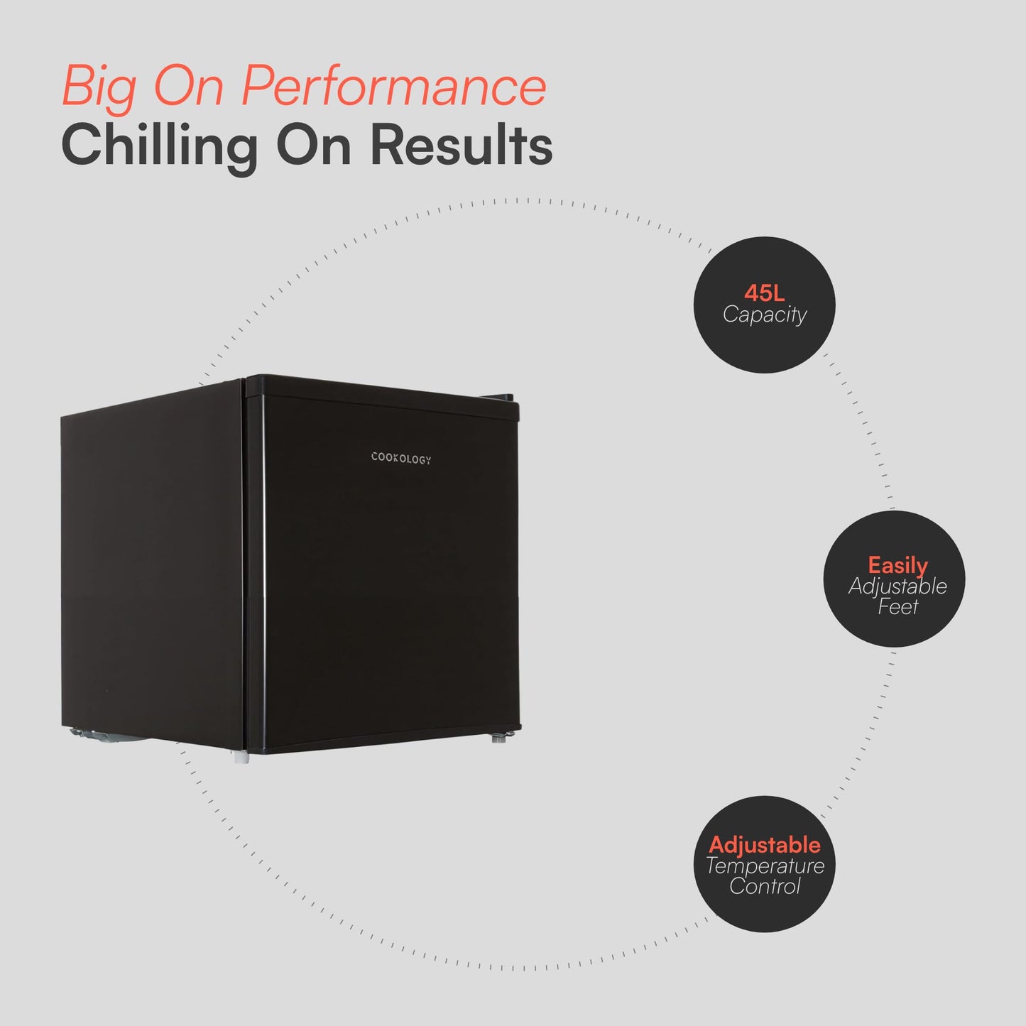 Cookology 46L Small Tabletop Mini Fridge with Chiller Box - For Counter Tops - Reversible Door - Adjustable Temperature Control & Legs - Black