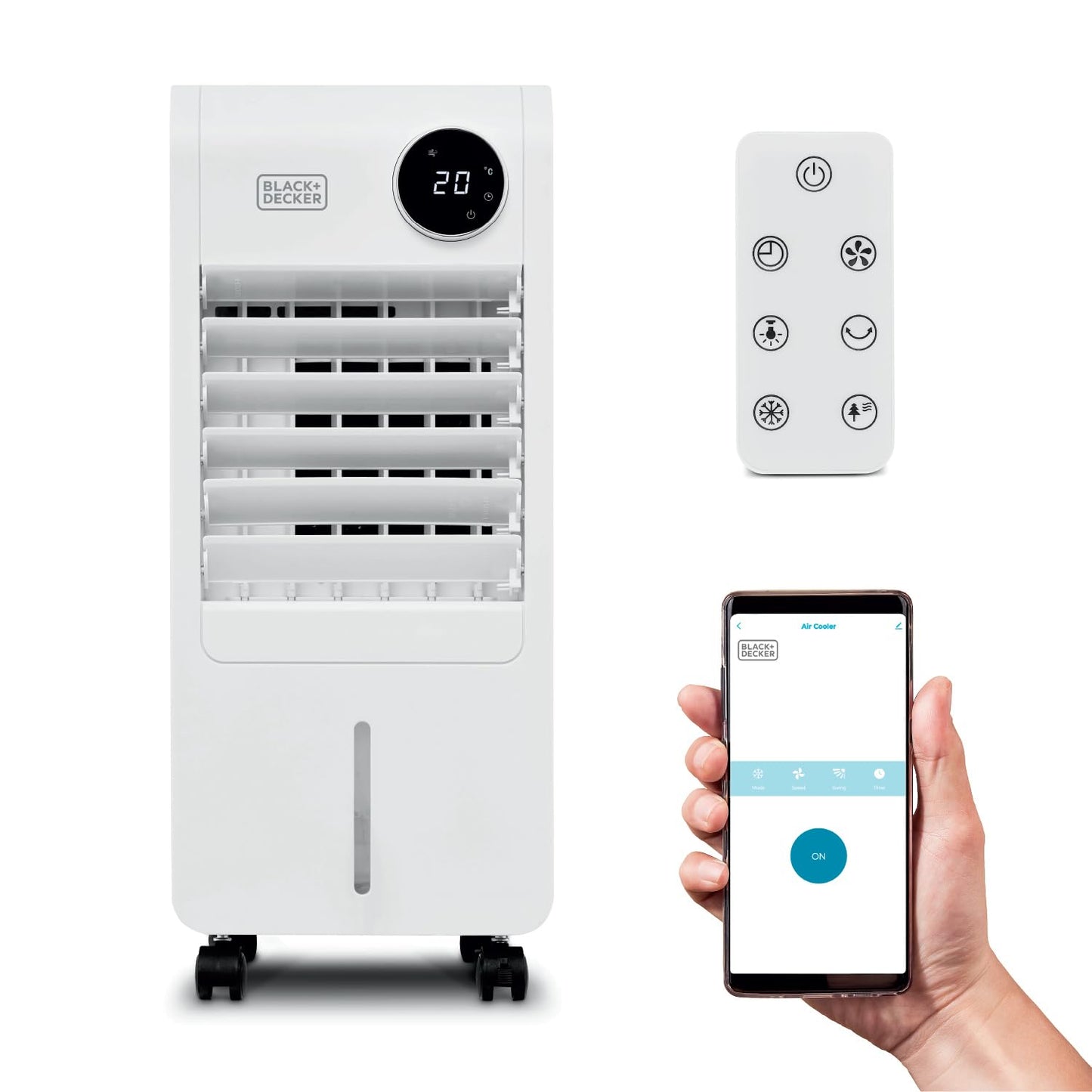 BLACK+DECKER Smart Digital Air Cooler, App & Remote Control, Weekly Programmable Timer, 3 Airflow Modes, Portable with 6L Water Tank, BXAC65014GB