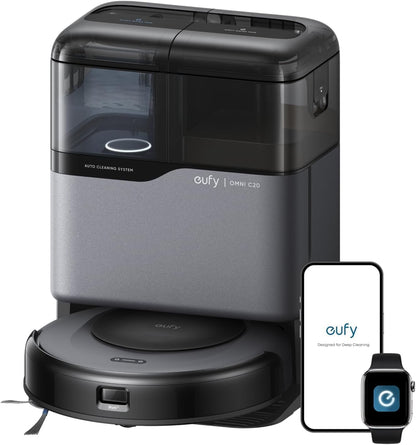 eufy Omni C20, Robot Vacuum Cleaner with Mop, All-in-One Station,7,000 Pa Suction, Ultra-Slim, Auto Emptying, Washing and Drying for Hands-Free Cleaning, Mop Lifting and Carpet Detection (New Edition)