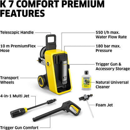 Kärcher high-pressure washer K 7 Comfort Premium, pressure: max. 180 bar, flow rate: 550 l/h, area: 60 m²/h, extra flexible high-pressure hose, hose reel