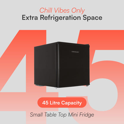 Cookology 46L Small Tabletop Mini Fridge with Chiller Box - For Counter Tops - Reversible Door - Adjustable Temperature Control & Legs - Black