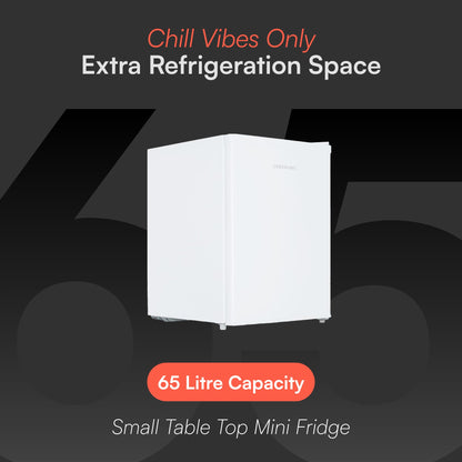 Cookology 67L Small Tabletop Mini Fridge - For Counter Tops - Reversible Door - Adjustable Temperature Control & Legs - Chiller Box - White