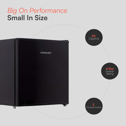 Cookology MFZ32BK Small Table Top Mini Freezer in Black - 31 Litre Capacity - For Counter Tops - Adjustable Temperature Control & Legs - Removable Wire Shelf - 4 Star Freezer Rating