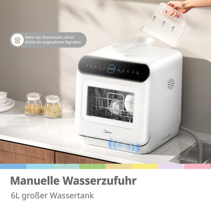 COMFEE' Table Top Dishwasher 7+3 Programs Mini Tabletop Dishwasher No Plumbing, 6L Built-in Water Tank, Hygiene Wash, Auto Door Open Drying, Baby Care, Energy Class D- White