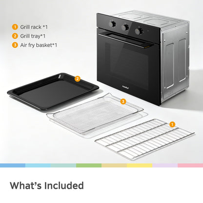 COMFEE' 60L, 60cm Wide, Single Electric Built-in Fan Oven, 8 Function with Air Fry, Multiphase Cooking and Easy Cleaning Removable Door, Color Black - CBO60M80M1-BK