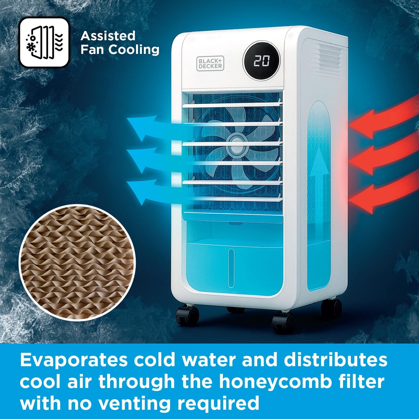 BLACK+DECKER Smart Digital Air Cooler, App & Remote Control, Weekly Programmable Timer, 3 Airflow Modes, Portable with 6L Water Tank, BXAC65014GB