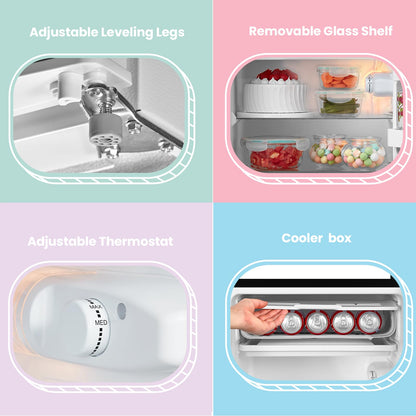COMFEE' RCD93BL2(E) Under Counter Fridge, 93L Small Fridge with Cooler Box, Interior Light, Removable Glass Shelf, Reversible Door Hinge, Adjustable Legs, Standard Refrigerator White [Energy Class E]
