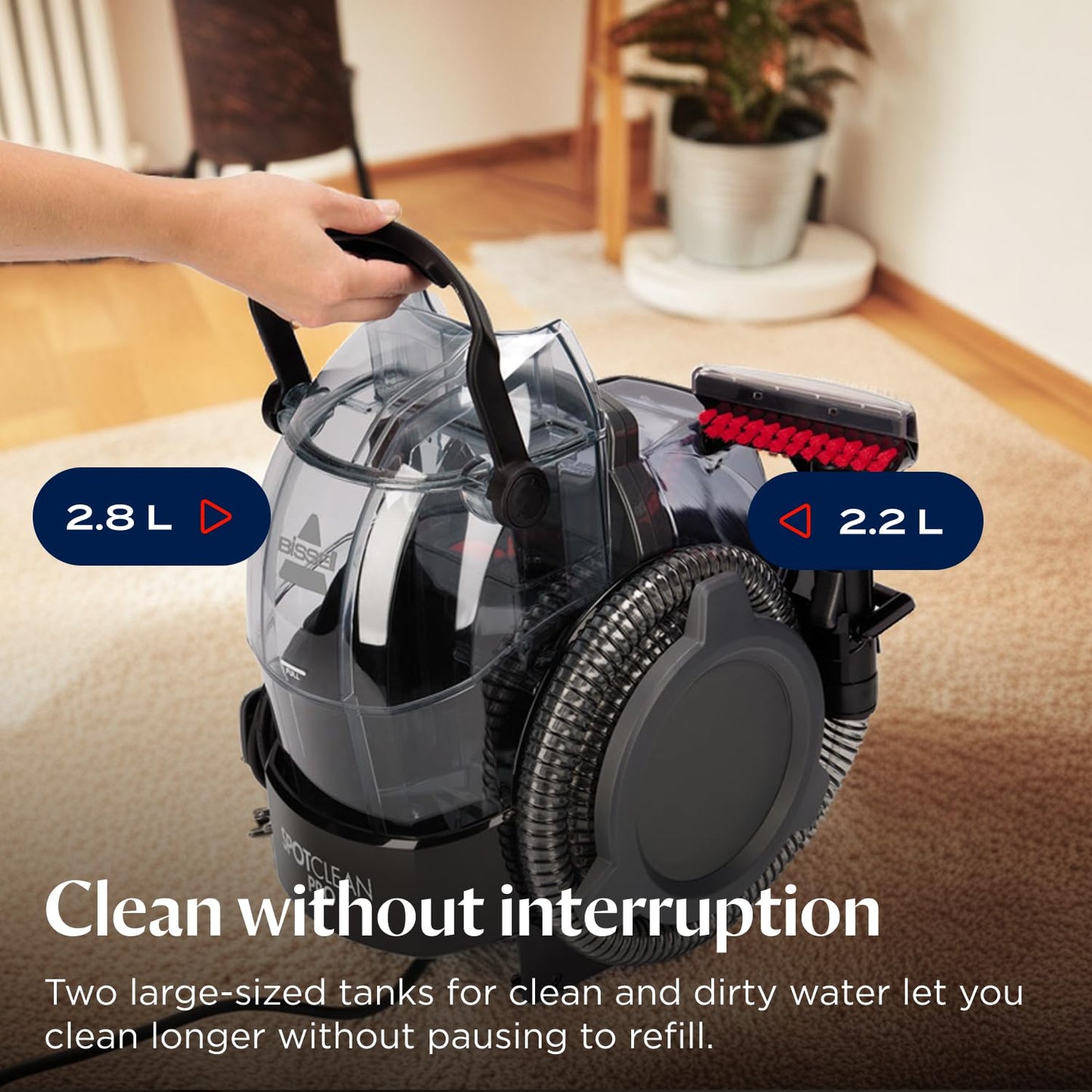 BISSELL SpotClean Pro, Carpet Cleaner, Portable Spot Cleaner 750W, Upholstery Cleaner to Remove Spills & Pet Messes, Carpet Stain Remover for Carpets, Upholstery, Car & Sofa Cleaner, 2.8L, 1558E
