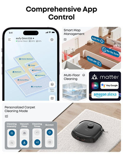 eufy E25 Omni Robot Vacuum Cleaner with Mop, HydroJet System, 20,000 Pa Turbo Powerful Suction, Zero Tangling, Corner-to-Edge Deep Cleaning and Mop Lifting, with Auto All-In-One Station