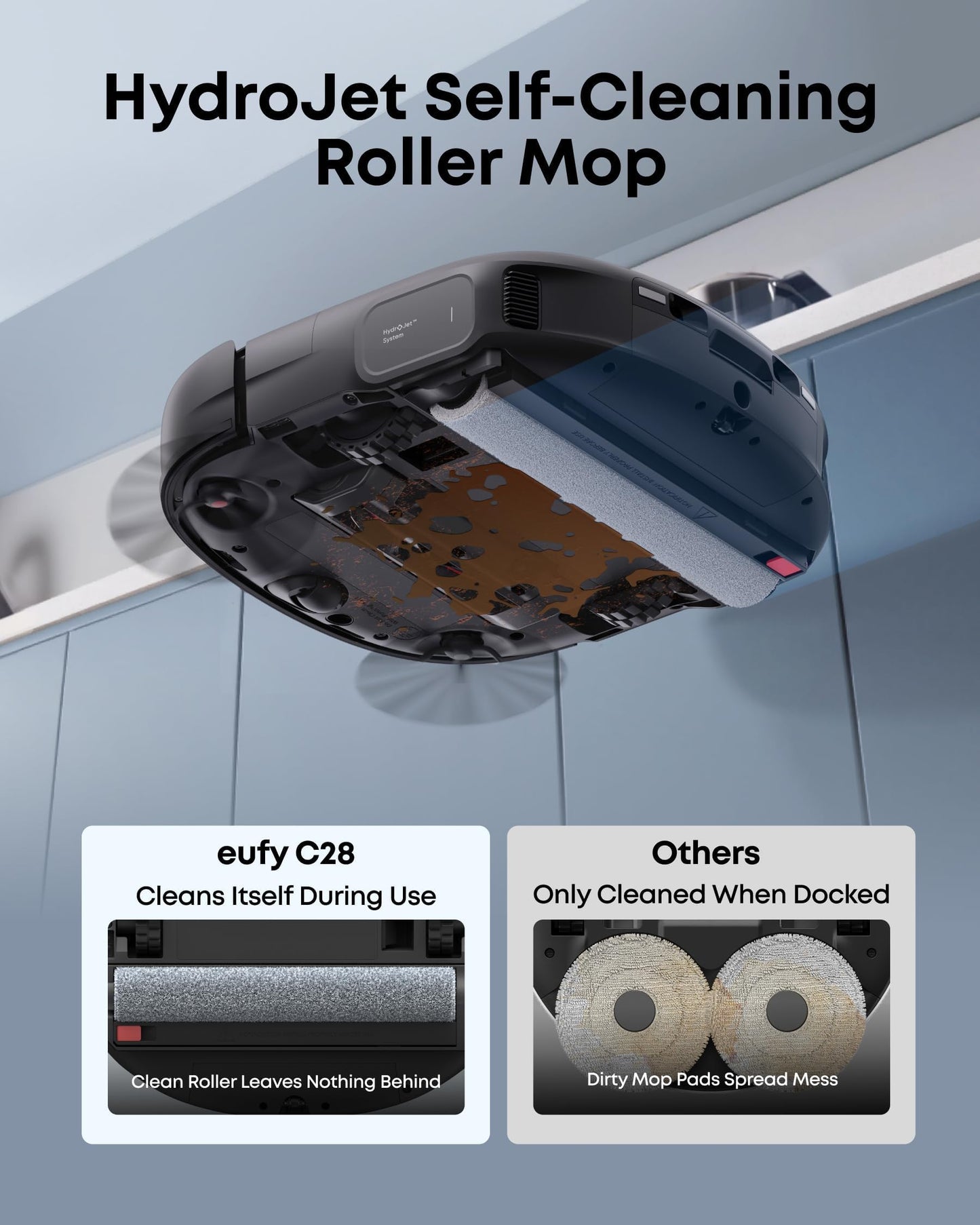 eufy New 2026 Robot Vacuum Cleaner With Mop,C28 Omni,HydroJet Self-Cleaning Roller Mop,Upgraded from X10 Pro,15,000Pa Suction,All-in-1 Station,Tangle-Free,Auto Mop Washing&Drying,AI Obstacle Avoidance