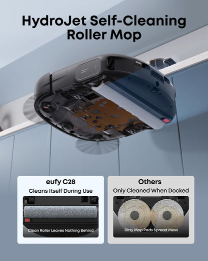 eufy New 2026 Robot Vacuum Cleaner With Mop,C28 Omni,HydroJet Self-Cleaning Roller Mop,Upgraded from X10 Pro,15,000Pa Suction,All-in-1 Station,Tangle-Free,Auto Mop Washing&Drying,AI Obstacle Avoidance