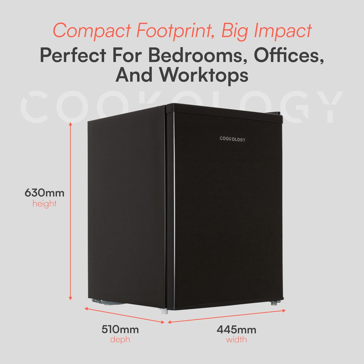 Cookology 67L Small Tabletop Mini Fridge - Reversible Door - Adjustable Temperature Control & Legs - Chiller Box - Black