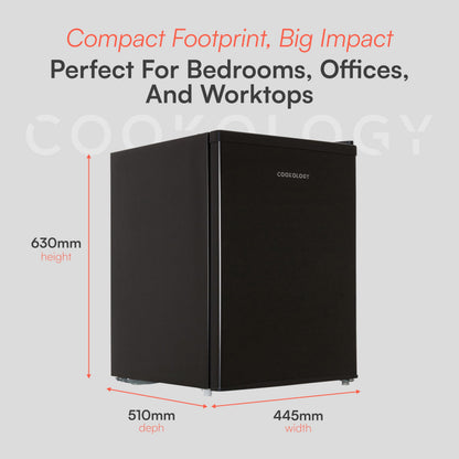 Cookology 67L Small Tabletop Mini Fridge - Reversible Door - Adjustable Temperature Control & Legs - Chiller Box - Black