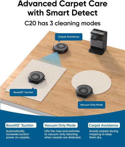 eufy Omni C20, Robot Vacuum Cleaner with Mop, All-in-One Station,7,000 Pa Suction, Ultra-Slim, Auto Emptying, Washing and Drying for Hands-Free Cleaning, Mop Lifting and Carpet Detection (New Edition)