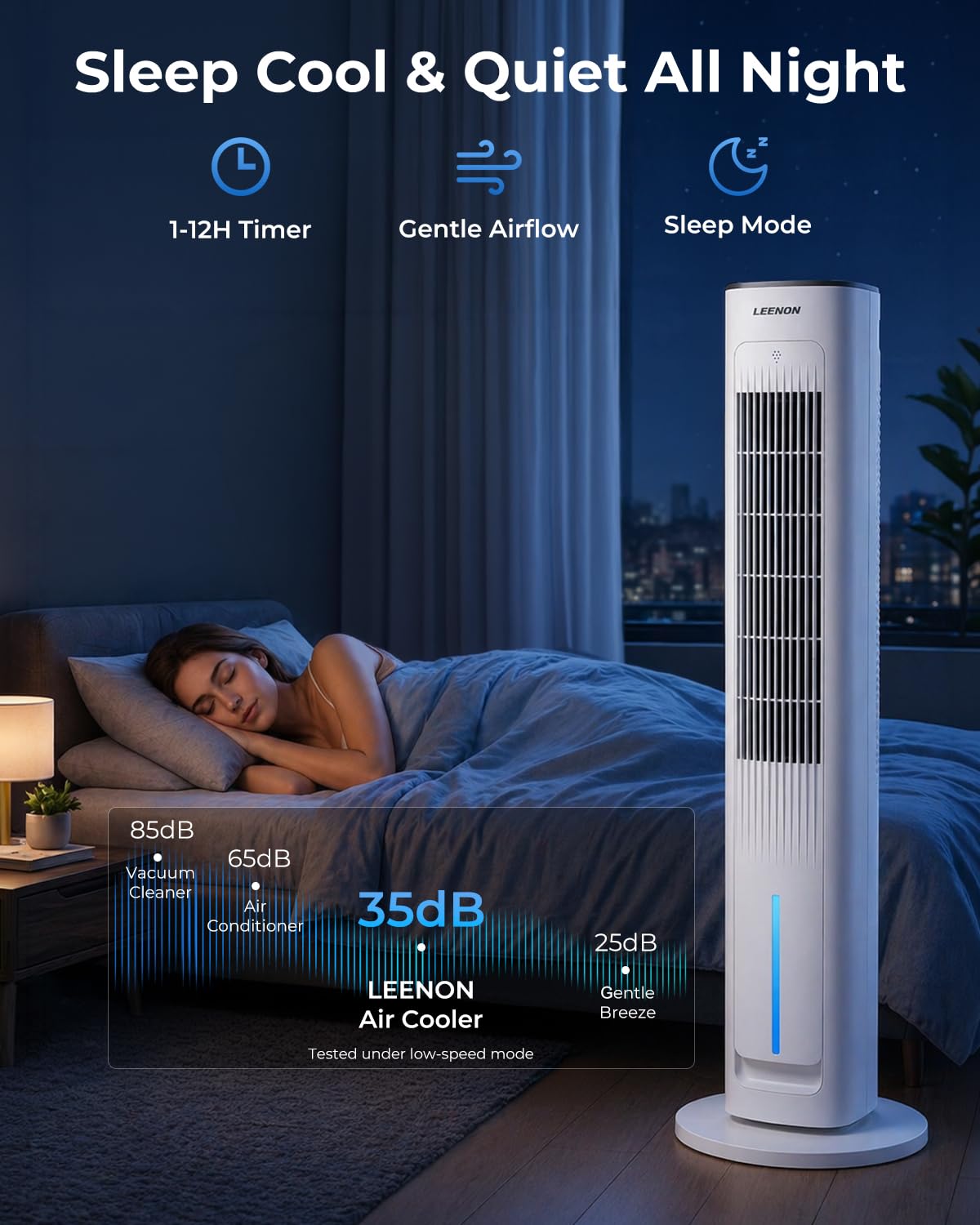 LEENON 3in1 Evaporative Air Cooler, 38" Tower Fan with Remote, As Low As 35dB Quiet Portable Cooling Fan for Bedroom, 3 Speeds & 4 Modes, 12H Timer, Auto Oscillating Air Cooler for Home & Office
