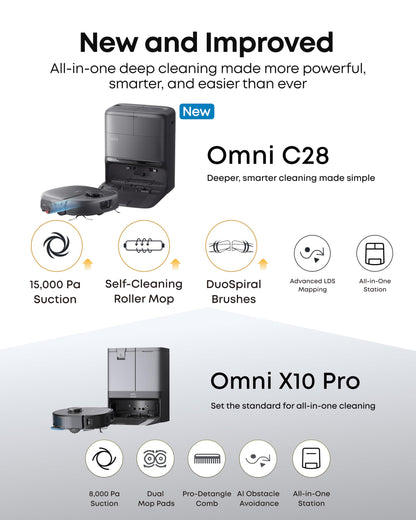 eufy New 2026 Robot Vacuum Cleaner With Mop,C28 Omni,HydroJet Self-Cleaning Roller Mop,Upgraded from X10 Pro,15,000Pa Suction,All-in-1 Station,Tangle-Free,Auto Mop Washing&Drying,AI Obstacle Avoidance