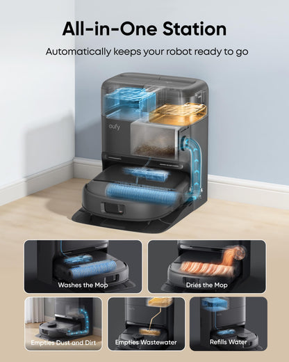 eufy New 2026 Robot Vacuum Cleaner With Mop,C28 Omni,HydroJet Self-Cleaning Roller Mop,Upgraded from X10 Pro,15,000Pa Suction,All-in-1 Station,Tangle-Free,Auto Mop Washing&Drying,AI Obstacle Avoidance