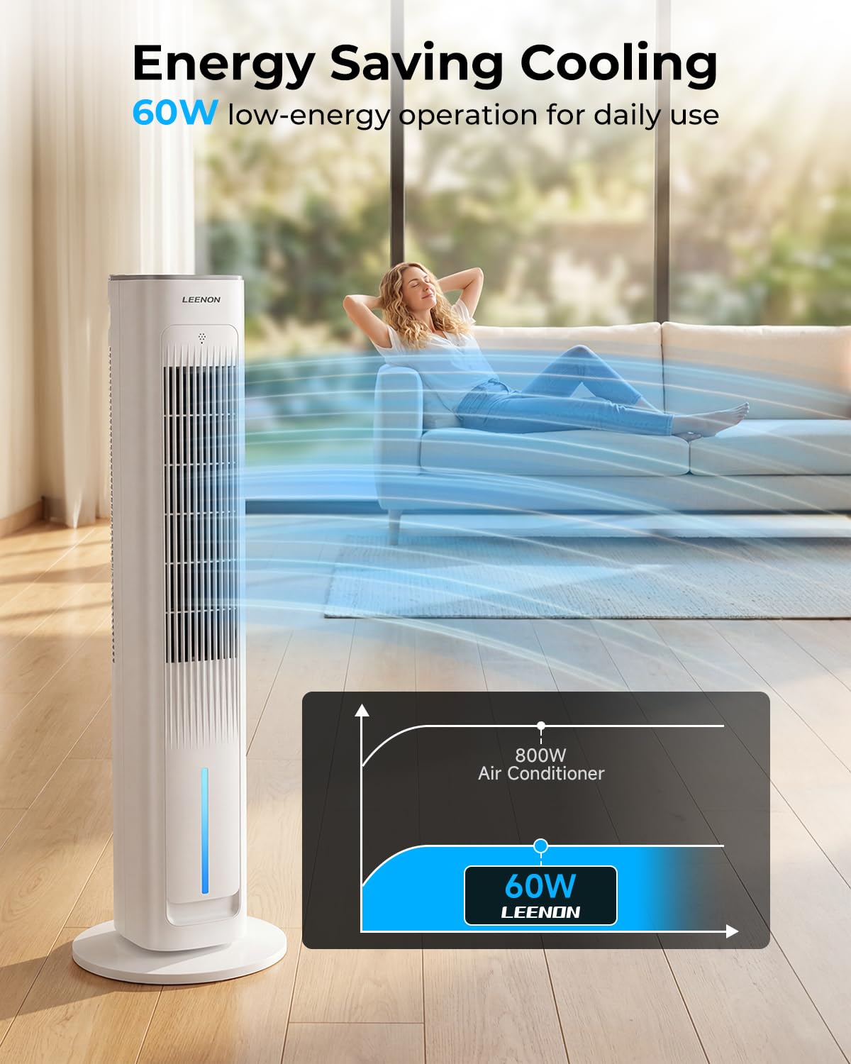 LEENON 3in1 Evaporative Air Cooler, 38" Tower Fan with Remote, As Low As 35dB Quiet Portable Cooling Fan for Bedroom, 3 Speeds & 4 Modes, 12H Timer, Auto Oscillating Air Cooler for Home & Office