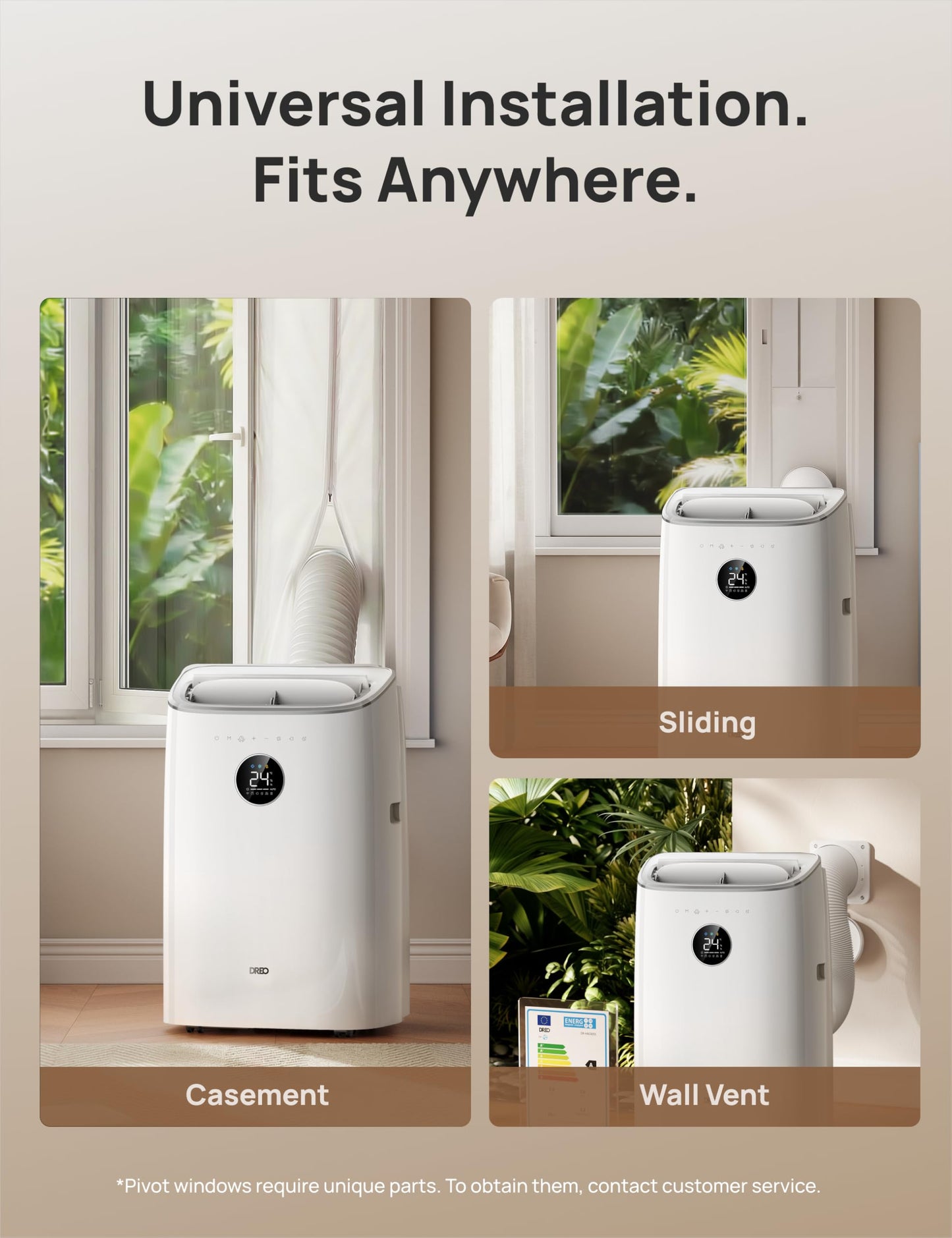 DREO 7500 BTU Portable Air Conditioner, 3-in-1 Cool/Fan/Dry Quiet AC Unit for Bedroom/Office, Smart App/Voice/Remote Control, Drainage-Free, Universal Window Kit, 2.5L/H Dehumidification, AC318S