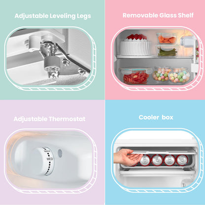 COMFEE' RCD93WH2(E) Under Counter Fridge, 93L Freestanding Refrigerator with Cooler Box, Adjustable Thermostat, Reversible Door, Removable Glass Shelves, Interior Light, White