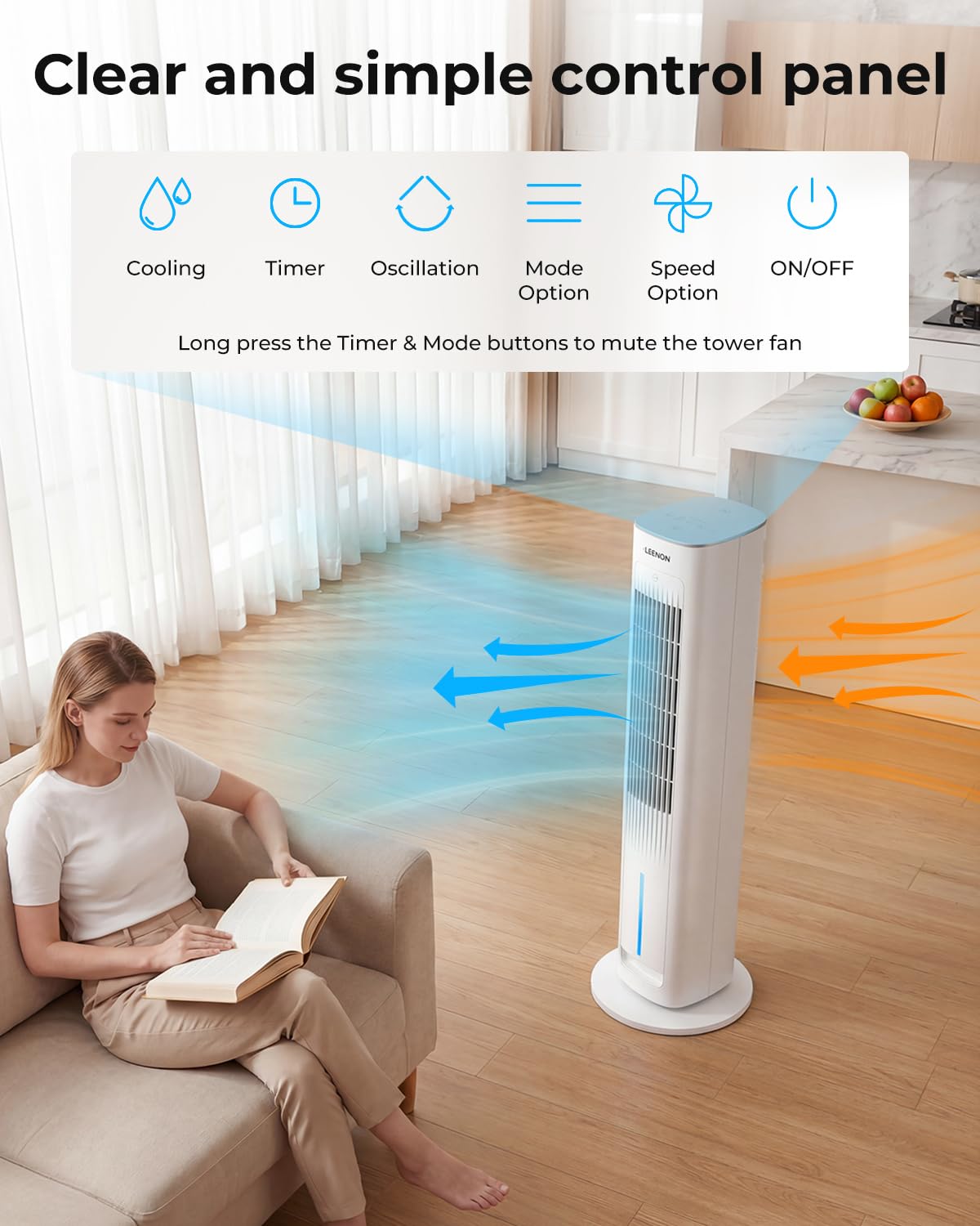 LEENON 3in1 Evaporative Air Cooler, 38" Tower Fan with Remote, As Low As 35dB Quiet Portable Cooling Fan for Bedroom, 3 Speeds & 4 Modes, 12H Timer, Auto Oscillating Air Cooler for Home & Office