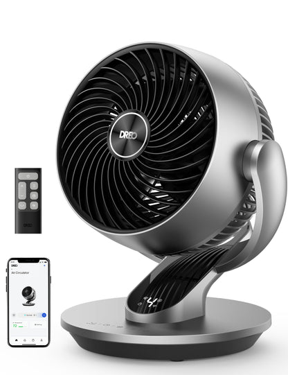 DREO Smart Table Fan for Bedroom, 28dB Silent Air Circulator Fan with Remote, 7 Inch Diameter Cooling Quiet Desk Fan, 120° Vertical Manual+90° Horizontal Oscillating, 4 Speeds, 5 Modes, 12H Timer
