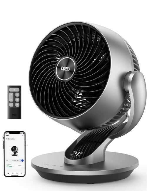 DREO Smart Table Fan for Bedroom, 28dB Silent Air Circulator Fan with Remote, 7 Inch Diameter Cooling Quiet Desk Fan, 120° Vertical Manual+90° Horizontal Oscillating, 4 Speeds, 5 Modes, 12H Timer