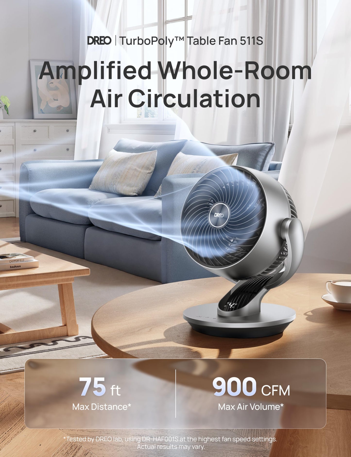 DREO Smart Table Fan for Bedroom, 28dB Silent Air Circulator Fan with Remote, 7 Inch Diameter Cooling Quiet Desk Fan, 120° Vertical Manual+90° Horizontal Oscillating, 4 Speeds, 5 Modes, 12H Timer