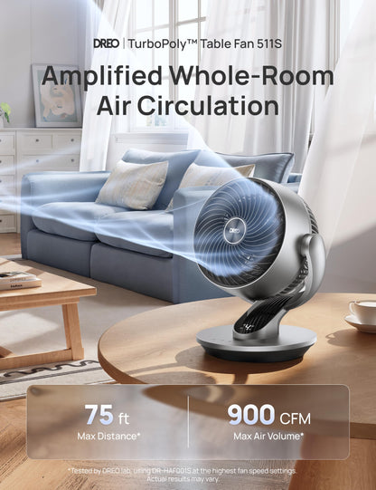 DREO Smart Table Fan for Bedroom, 28dB Silent Air Circulator Fan with Remote, 7 Inch Diameter Cooling Quiet Desk Fan, 120° Vertical Manual+90° Horizontal Oscillating, 4 Speeds, 5 Modes, 12H Timer