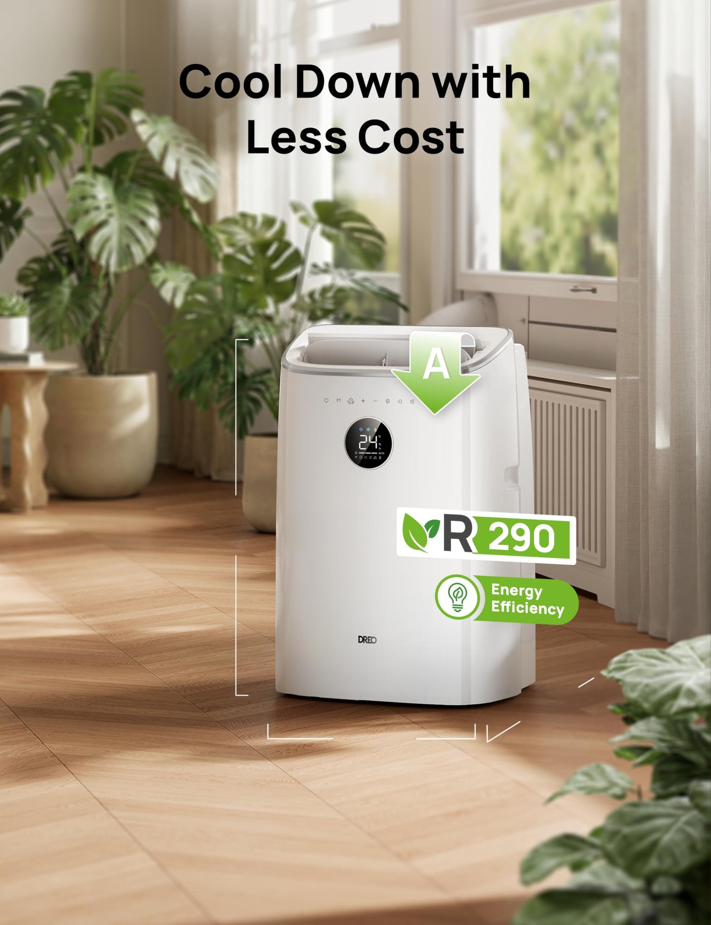 DREO 7500 BTU Portable Air Conditioner, 3-in-1 Cool/Fan/Dry Quiet AC Unit for Bedroom/Office, Smart App/Voice/Remote Control, Drainage-Free, Universal Window Kit, 2.5L/H Dehumidification, AC318S