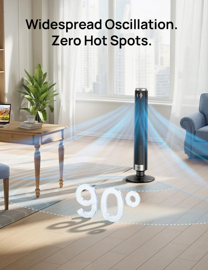 DREO Smart 40"-45" Tower Fan for Bedroom, Adjustable Height, 28 ft/s Velocity, DC Motor, 9 Speeds, 4 Modes, 90°Oscillating, Standing Fan, 20dB Quiet, 12H Timer for Home, Office, Google/Alexa, Black