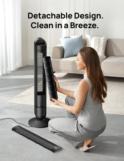 DREO 42 Inch Smart Tower Fan, 8.5m/s High-Velocity Cooling Fans, 9 Speeds Standing Fans for Bedroom, 25dB Silent Bladeless Electric Fan, 4 Modes, 90° Oscillating, 12H Timer, WiFi/Alexa/Remote Control