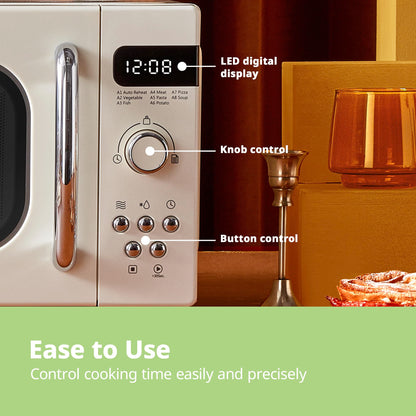 COMFEE' Retro Style 800w 20L Microwave Oven with 8 Auto Menus, 5 Cooking Power Levels, and Express Cook Button - Apricot Cream - CM-M202RAF(CM)