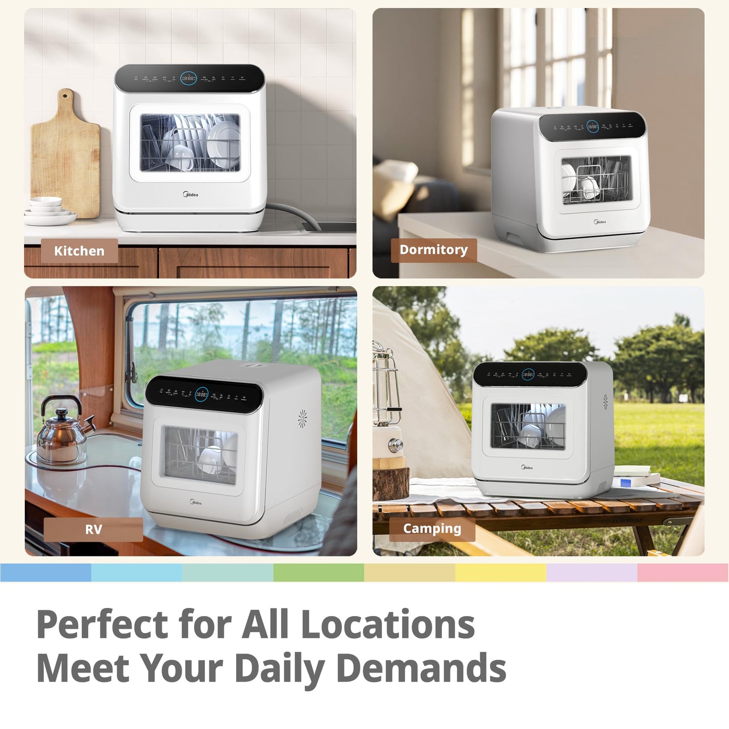 COMFEE' Table Top Dishwasher 7+3 Programs Mini Tabletop Dishwasher No Plumbing, 6L Built-in Water Tank, Hygiene Wash, Auto Door Open Drying, Baby Care, Energy Class D- White