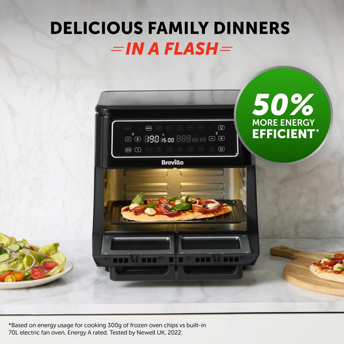 Breville Halo Flexi Air Fryer & Large Mesh Tray | Digital Dual Air Fryer Oven | 11L: Serves 10+ | FryBakeGrillRoast & Reheat | 2400 W | Save £65 a Year on Energy Bills* | Black [VDF138]