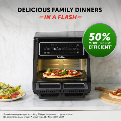 Breville Halo Flexi Air Fryer & Large Mesh Tray | Digital Dual Air Fryer Oven | 11L: Serves 10+ | FryBakeGrillRoast & Reheat | 2400 W | Save £65 a Year on Energy Bills* | Black [VDF138]