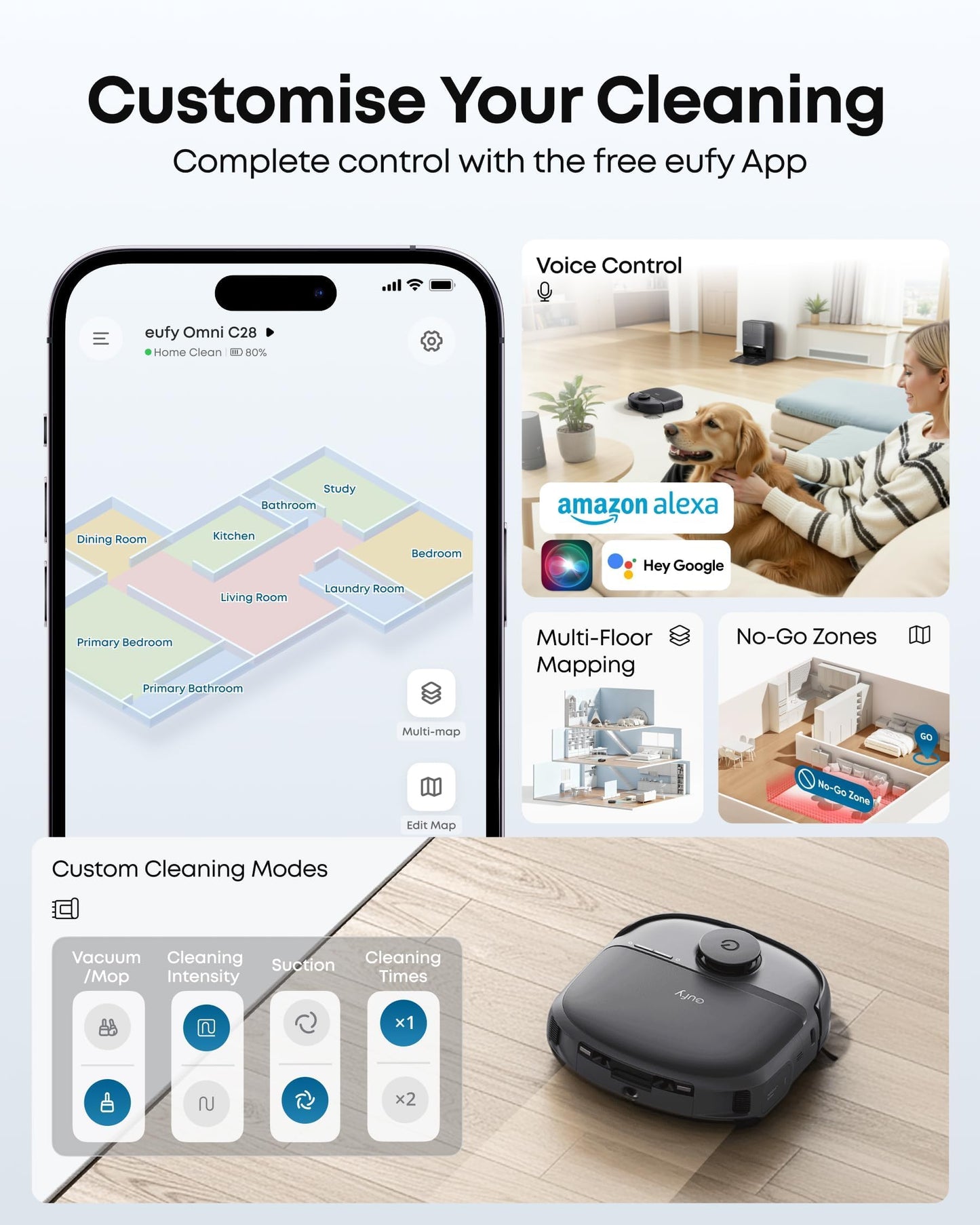 eufy New 2026 Robot Vacuum Cleaner With Mop,C28 Omni,HydroJet Self-Cleaning Roller Mop,Upgraded from X10 Pro,15,000Pa Suction,All-in-1 Station,Tangle-Free,Auto Mop Washing&Drying,AI Obstacle Avoidance