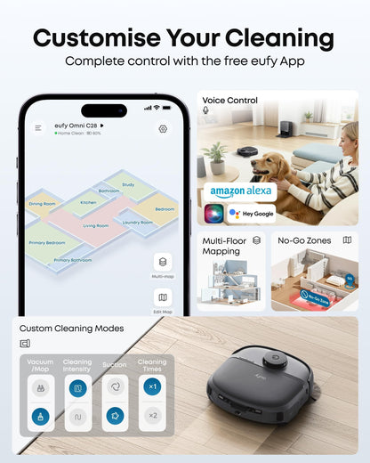 eufy New 2026 Robot Vacuum Cleaner With Mop,C28 Omni,HydroJet Self-Cleaning Roller Mop,Upgraded from X10 Pro,15,000Pa Suction,All-in-1 Station,Tangle-Free,Auto Mop Washing&Drying,AI Obstacle Avoidance