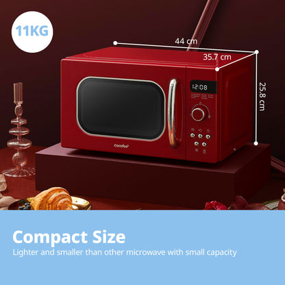 COMFEE' Retro Style 800w 20L Microwave Oven with 8 Auto Menus, 5 Cooking Power Levels, and Express Cook Button - Passionate Red - CM-M202RAF(RD)