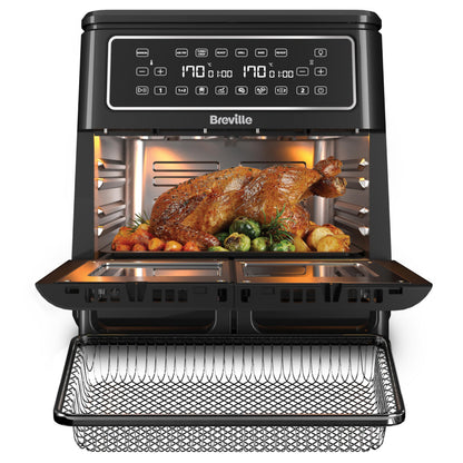Breville Halo Flexi Air Fryer & Large Mesh Tray | Digital Dual Air Fryer Oven | 11L: Serves 10+ | FryBakeGrillRoast & Reheat | 2400 W | Save £65 a Year on Energy Bills* | Black [VDF138]