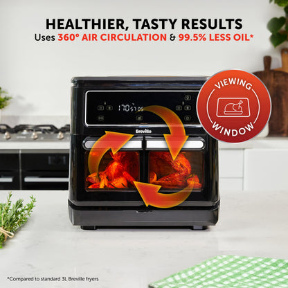 Breville Halo Flexi Air Fryer & Large Mesh Tray | Digital Dual Air Fryer Oven | 11L: Serves 10+ | FryBakeGrillRoast & Reheat | 2400 W | Save £65 a Year on Energy Bills* | Black [VDF138]