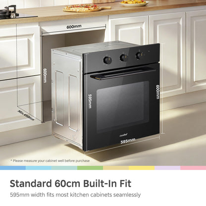 COMFEE' 60L, 60cm Wide, Single Electric Built-in Fan Oven, 8 Function with Air Fry, Multiphase Cooking and Easy Cleaning Removable Door, Color Black - CBO60M80M1-BK