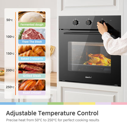COMFEE' 60L, 60cm Wide, Single Electric Built-in Fan Oven, 8 Function with Air Fry, Multiphase Cooking and Easy Cleaning Removable Door, Color Black - CBO60M80M1-BK
