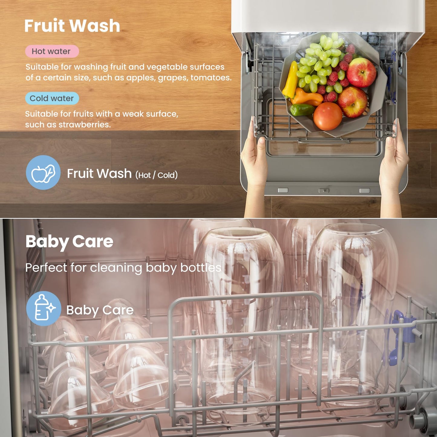 COMFEE‘ Table Top Dishwasher, Mini Countertop Dishwasher with 6+3 Programs, Steam Wash, Baby Care & Fruit Wash, No plumbing, Delay Start, 72H Storage, Perfect for Singles or Couples